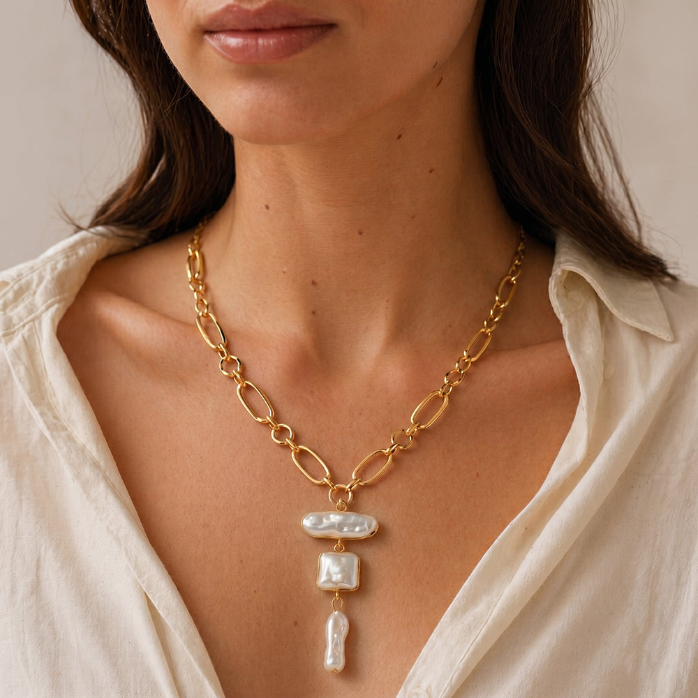 Pearl Link Chain Necklace 16"-18" Necklace