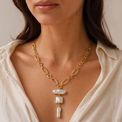 Pearl Link Chain Necklace 16"-18" Necklace