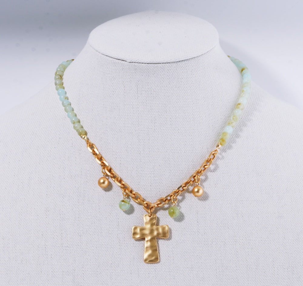 Cross with Jade Beaded 16"-18" Necklace