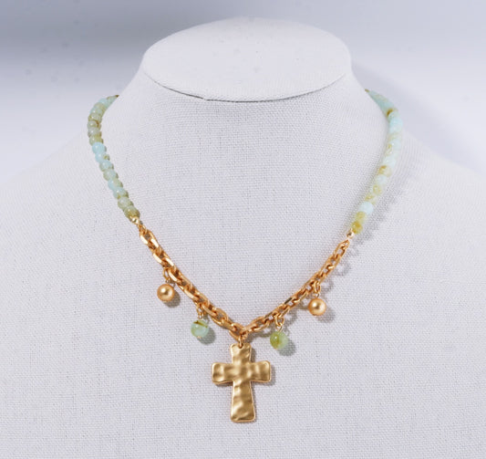 Cross with Jade Beaded 16"-18" Necklace