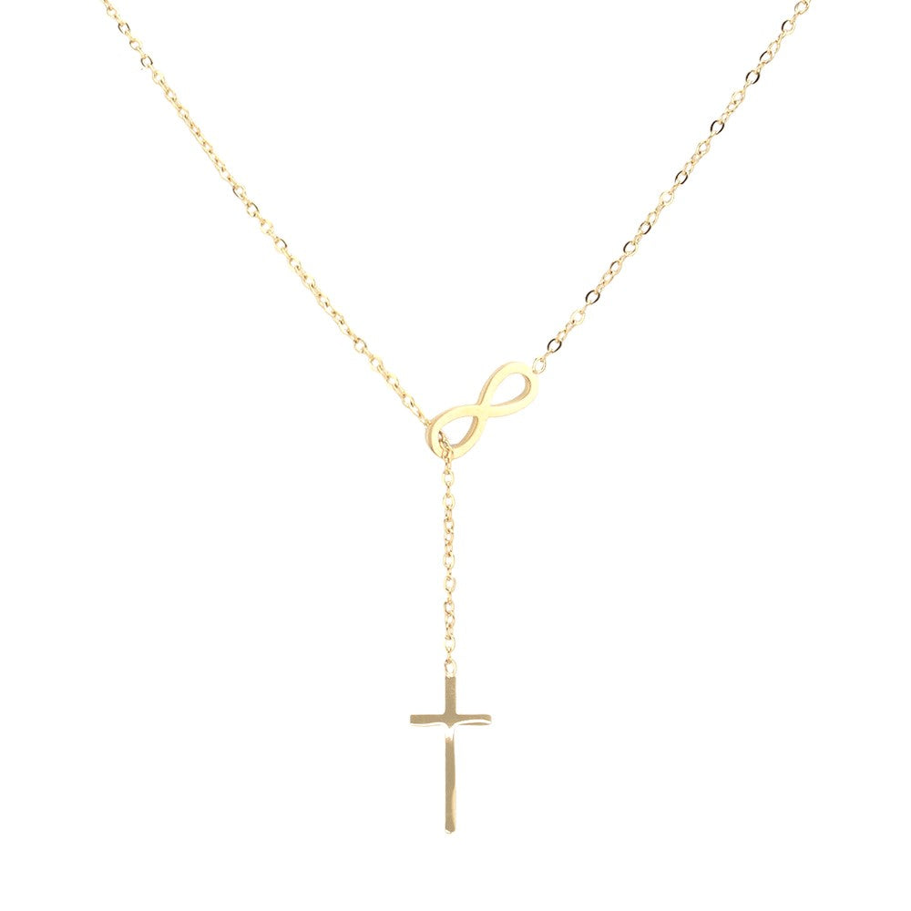 Stainless Steel Infinity with Cross Drop 16"-18" Necklace