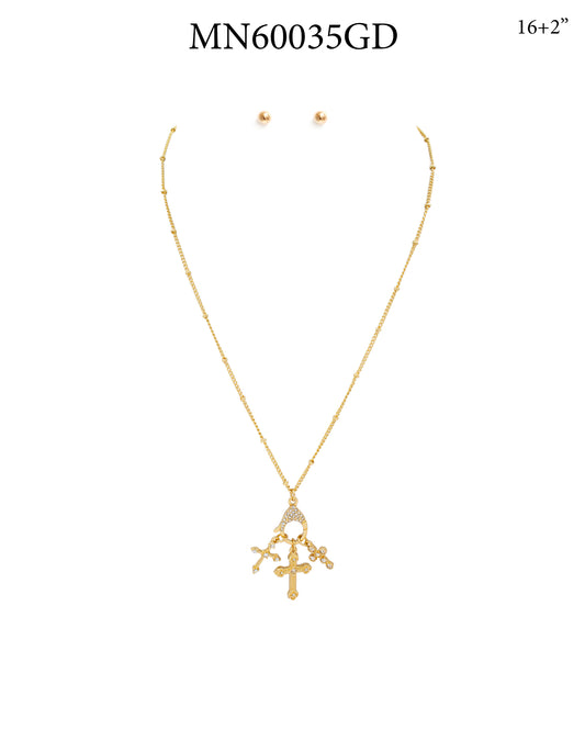 Rhinestone Cross Toggle 16"-18" Necklace