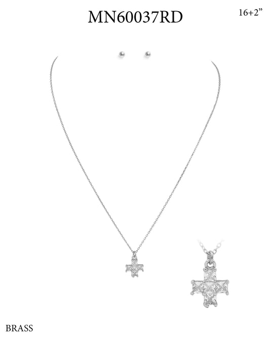Silver Chain with Rhinestone Squared Cross 16"-18" Necklace