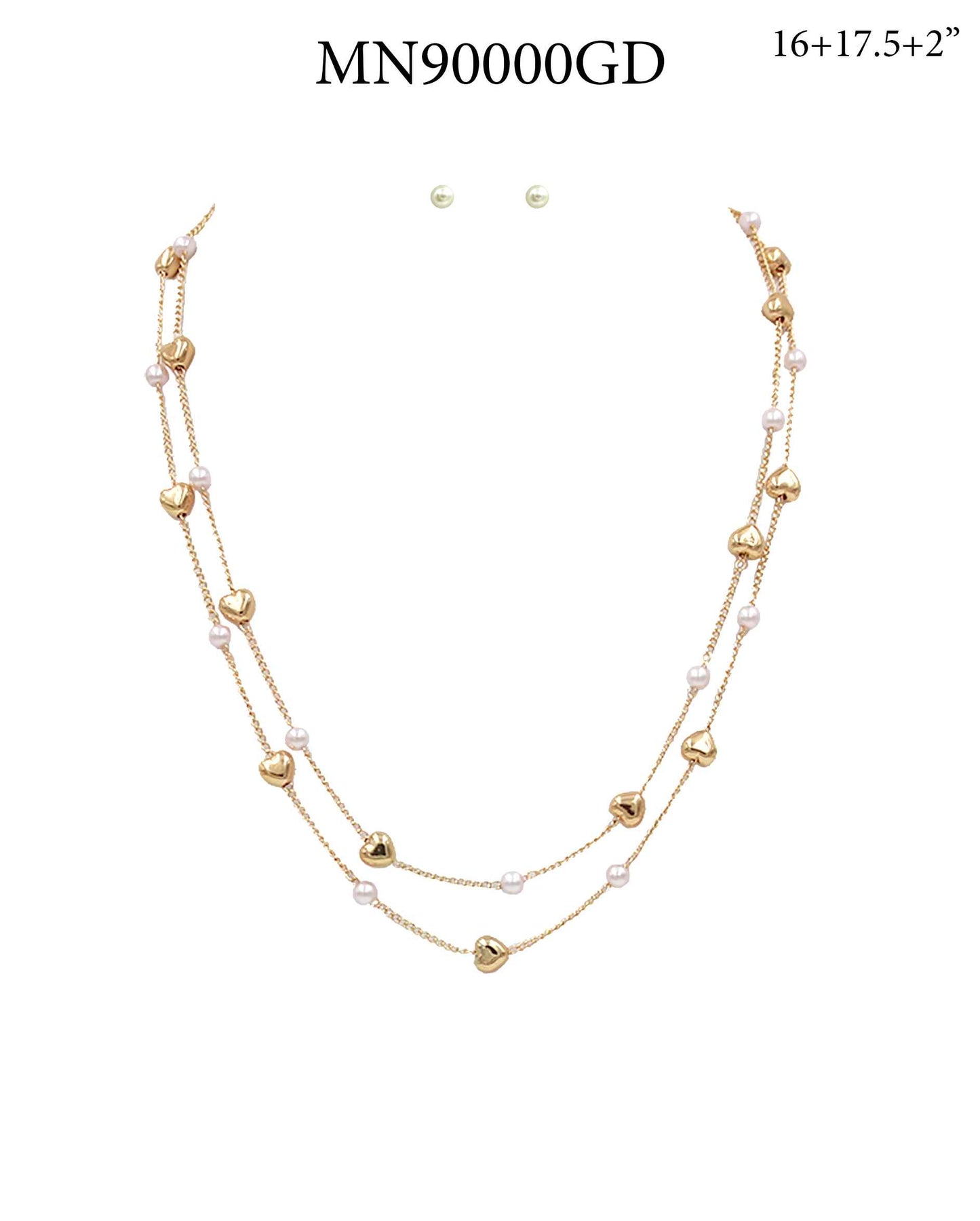 Gold Heart and Pearl Two Layered 16"-18" Necklace