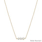 Water Resistant Three Pearl on Gold Chain 16"-18" Necklace