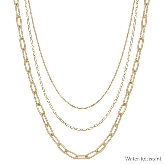 Water Resistant Triple Layered Clip Chain 16"-18" Necklace