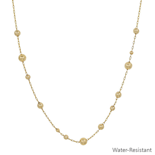 Water Resistant Gold Graduated Beaded Chain 16"-18" Necklace