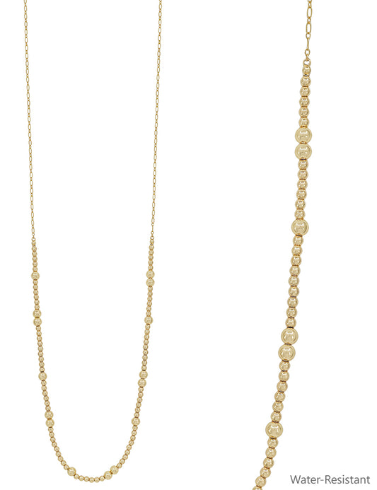 Water Resistant Gold Beaded and Chain 36" Necklace