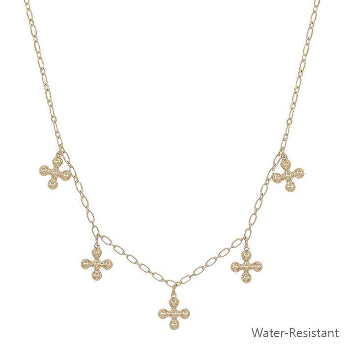 Water Resistant Gold Beaded Cross Charm Shape 16"-18" Necklace