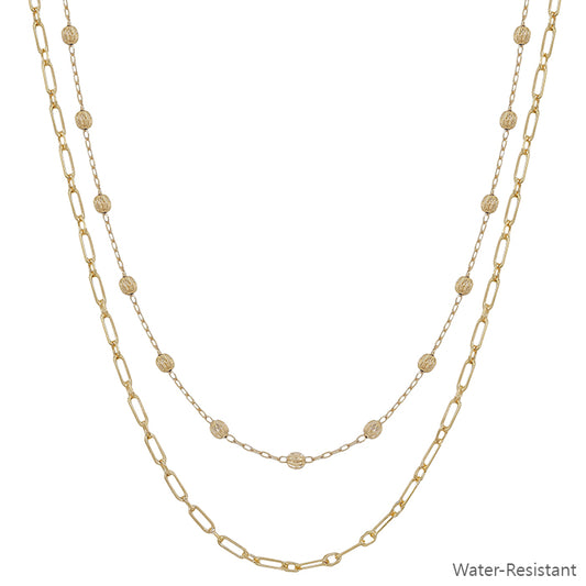 Water Resistant Silver Double Layered Beaded 16"-18" Necklace