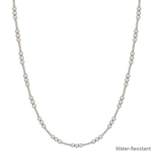 Silver Water Resistant 3mm and 4mm Beaded 16"-18" Necklace