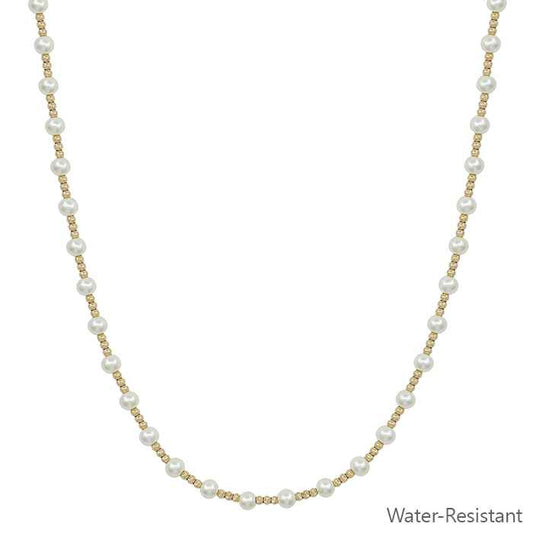 Water Resistant 4mm Pearl and Gold Beaded 16"-18" Necklace