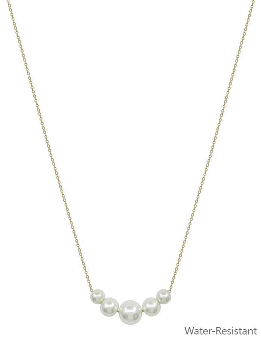 Water Resistant Gold Chain with Graduated Pearls 16"-18" Necklace