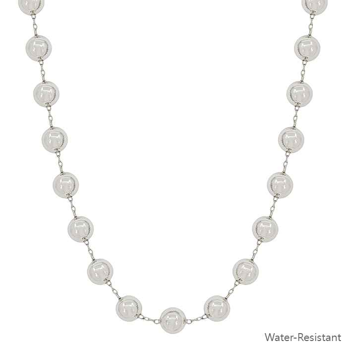 Water Resistant 10MM Silver Beaded and Chain 16"-18" Necklace