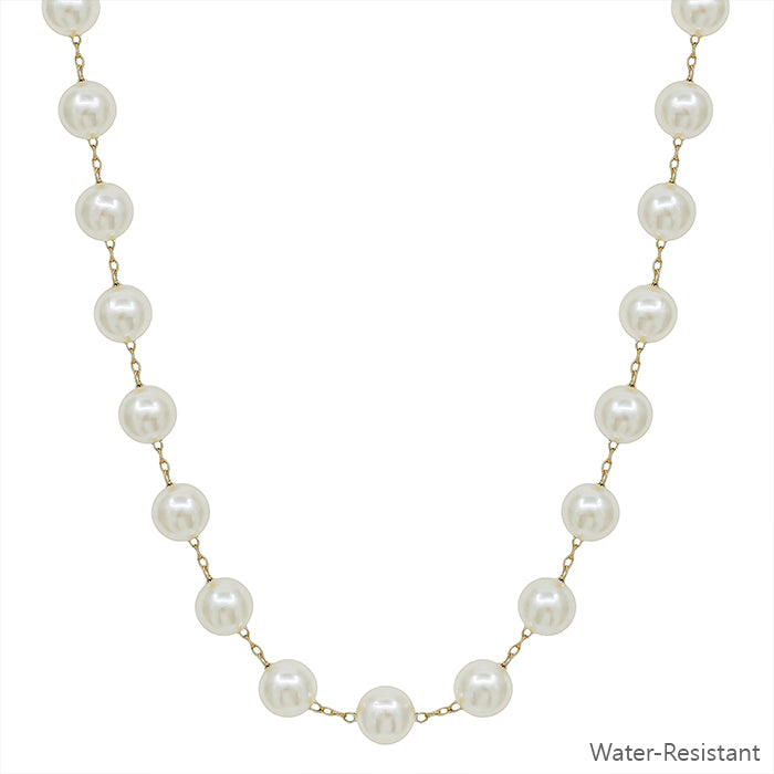 Water Resistant 10MM Beaded Pearl and Chain 16"-18" Necklace