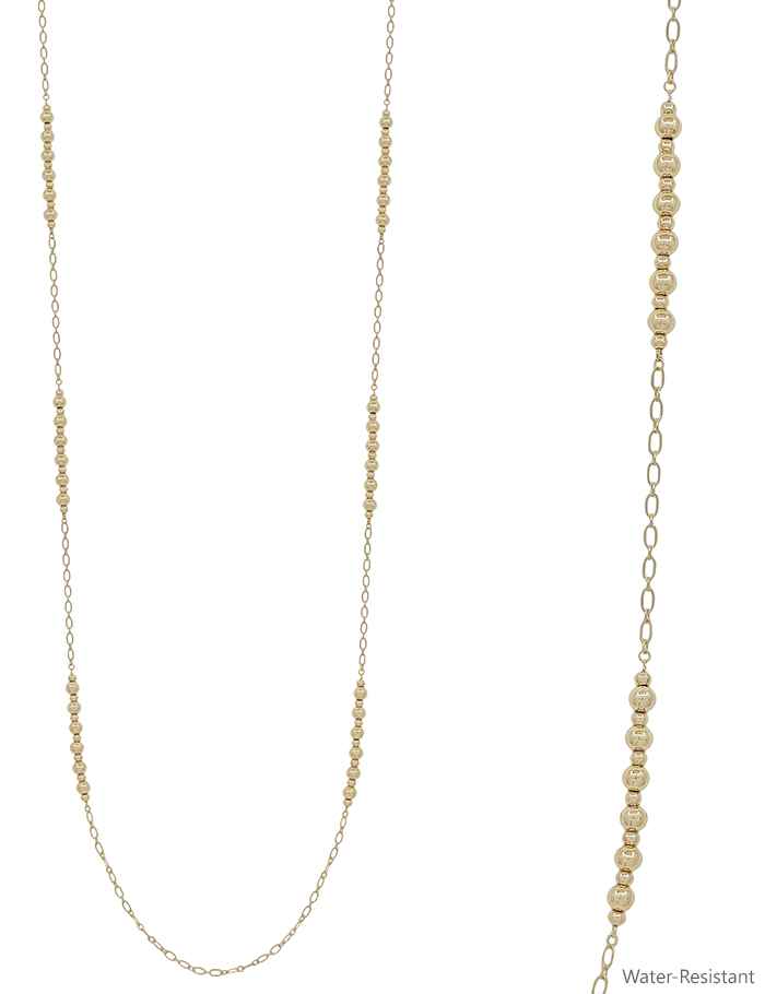 Water Resistant Gold Beaded and Gold Chain 32" Necklace, Great for Layering