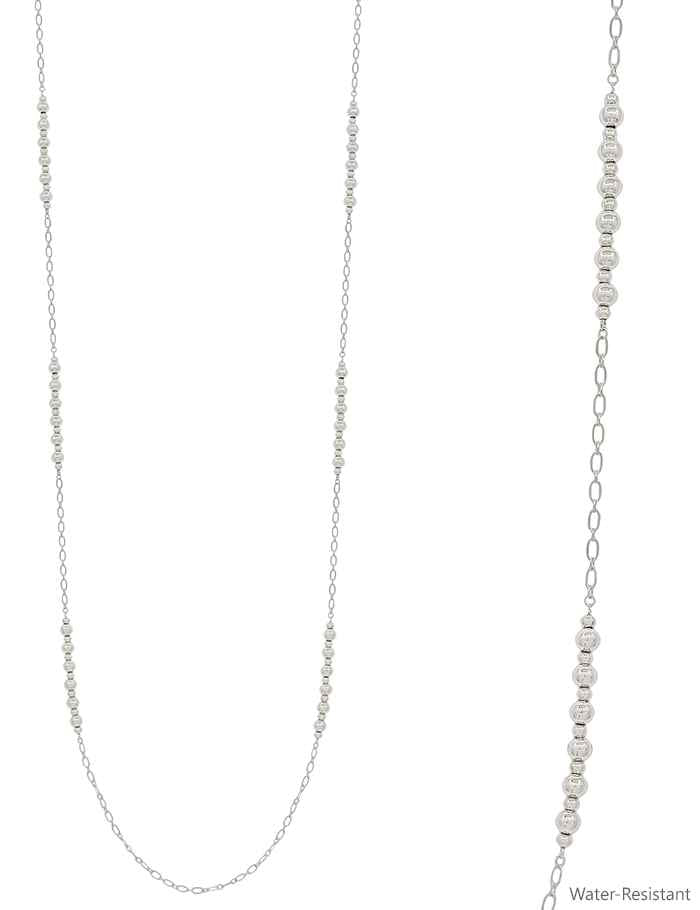 Water Resistant Silver Beaded and Silver Chain 32" Necklace, Great for Layering