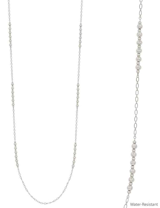 Water Resistant Silver Beaded and Silver Chain 32" Necklace, Great for Layering