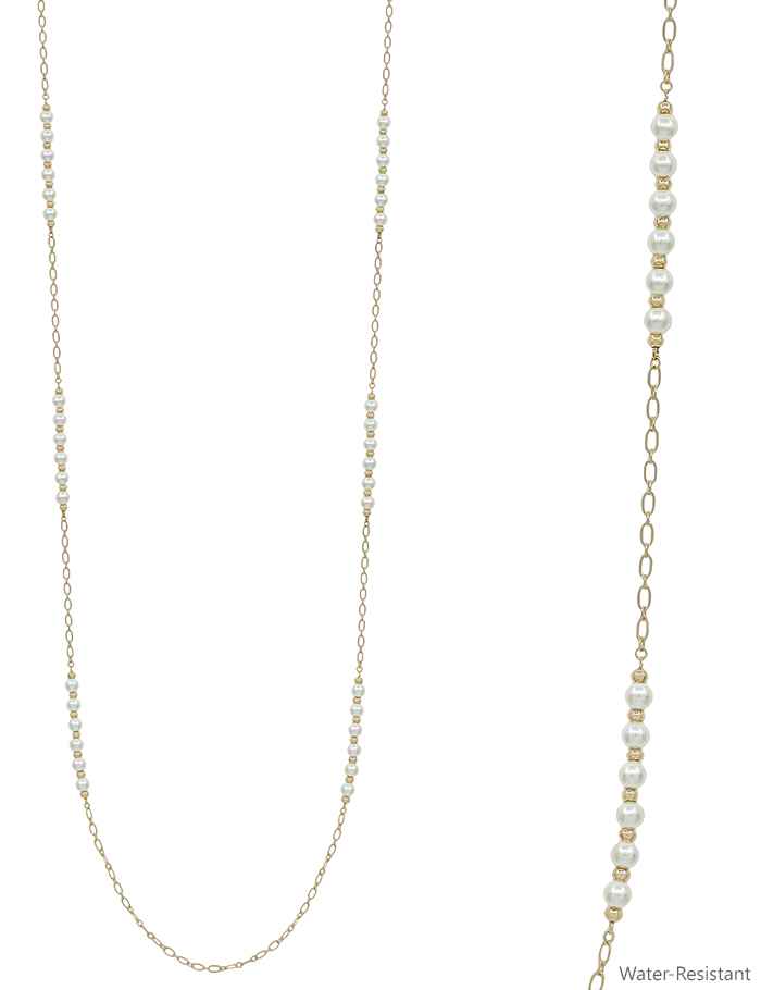 Water Resistant Gold Beaded and Pearl 32" Necklace