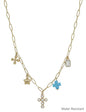 Water Resistant Gold Chain with Pearl Beaded Cross, Teal Cross, Star Charm 16"-18" Necklace