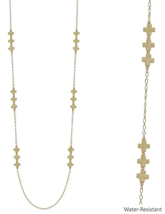 Water Resistant Gold Cross and Chain 32" Necklace