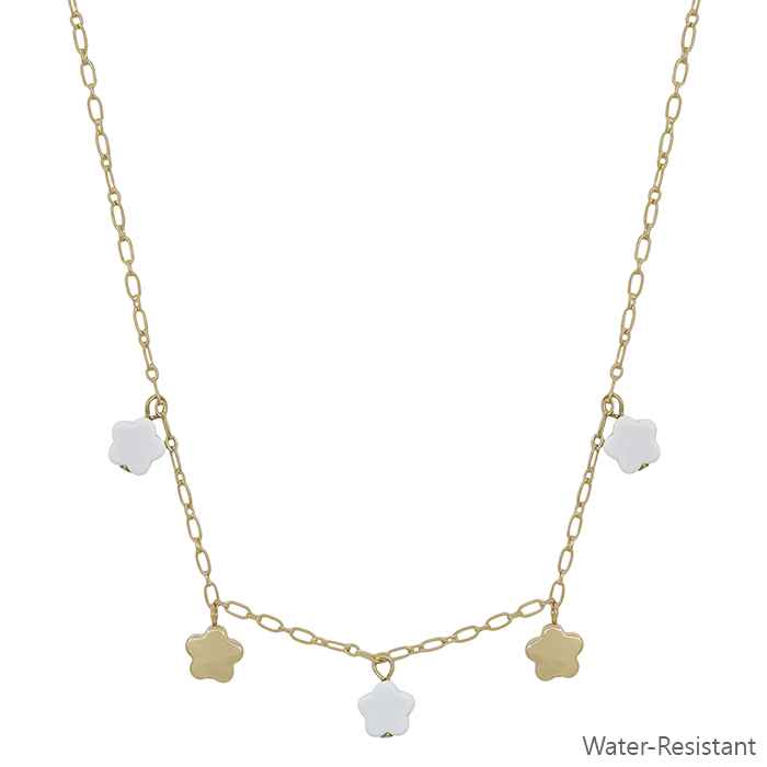 Water Resistant Gold Chain with White and Gold Flower Charms 16"-18" Necklace