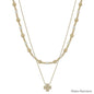 Water Resistant Textured Gold Bead and Pearl with Cross Layered 16"-18" Necklace