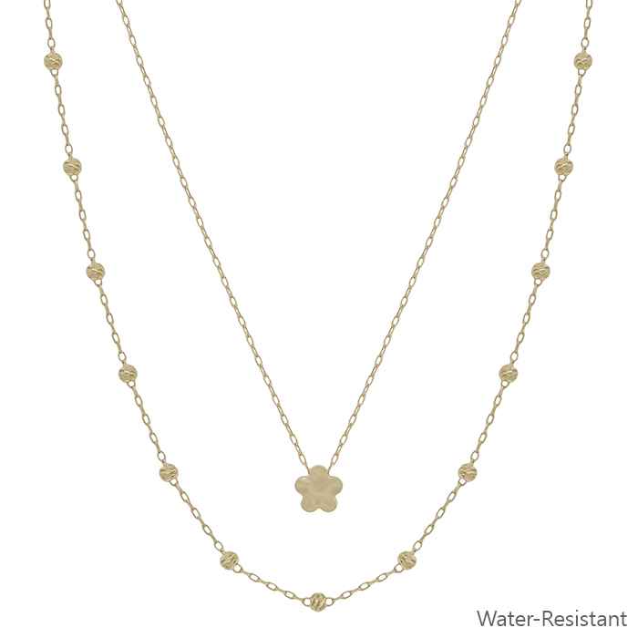 Water Resistant Gold Beaded and Flower 16"-18" Necklace