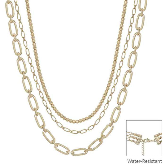 Multi Way Gold Beaded and Gold Chain 16"-18" Necklace