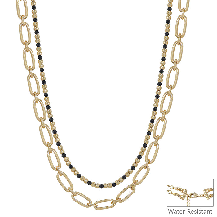 Black Crystal Layered with Gold Oval 16"-18" Necklace