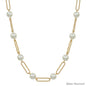 Water Resistant Gold Open Oval and Pearl Beaded 16"-18" Necklace