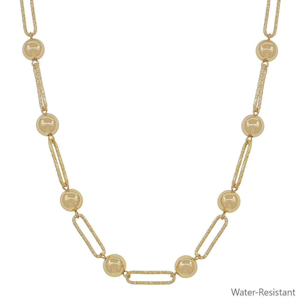 Water Resistant Gold Open Oval and Gold Beaded 16"-18" Necklace