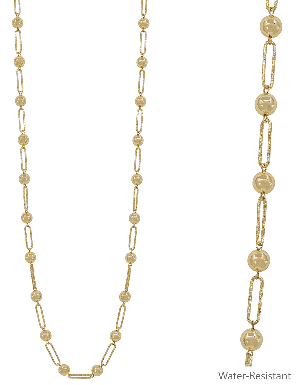 Water Resistant Gold Open Oval with Gold Bead 32" Necklace