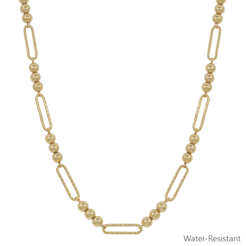 Water Resistant Gold Beaded and Open Oval Chain 16"-18" Necklace