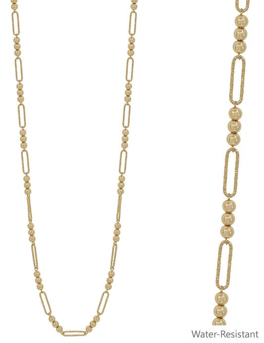 Water Resistant Gold Beaded and Open Oval Chain 34" Necklace