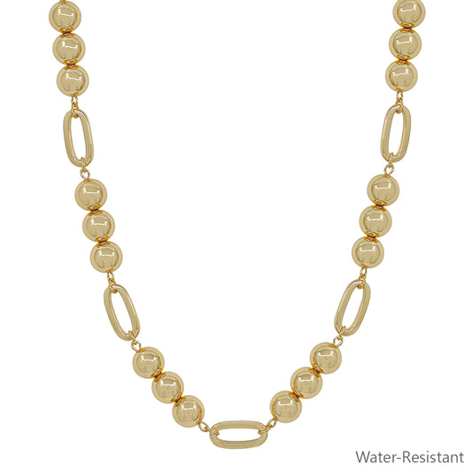 Water Resistant Gold Beaded 10MM Beaded and Open Oval 16"-18" Necklace