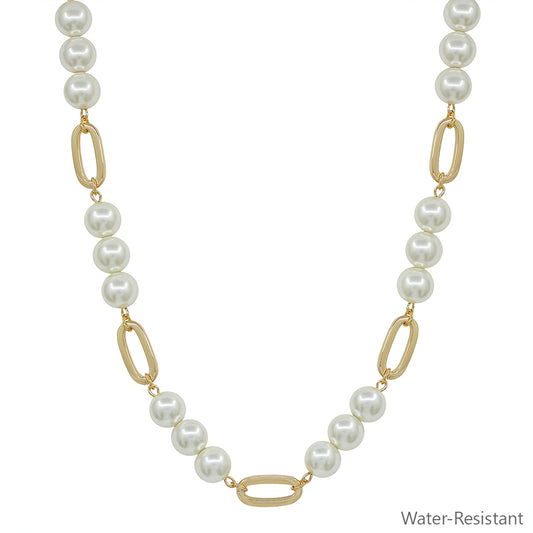 Triple Pearl with Open Gold Oval 16"-18" Necklace