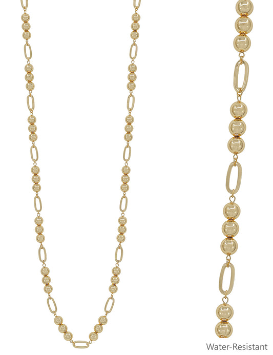 Water Resistant Gold Beaded 10MM Beaded and Open Oval 34" Necklace