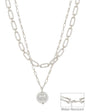 Water resistant Silver Layered Open Chain with 20MM Beaded Drop 16"-18" Necklace