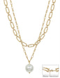 Water resistant Gold Layered Open Chain with 20MM Beaded Pearl Drop 16"-18" Necklace
