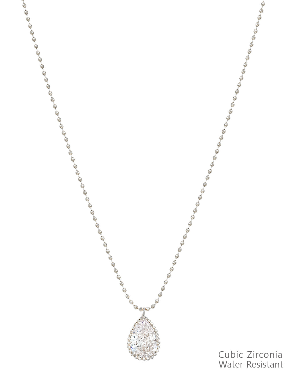 Water resistant Silver Chain with Crystal Teardrop 16"-18" Necklace