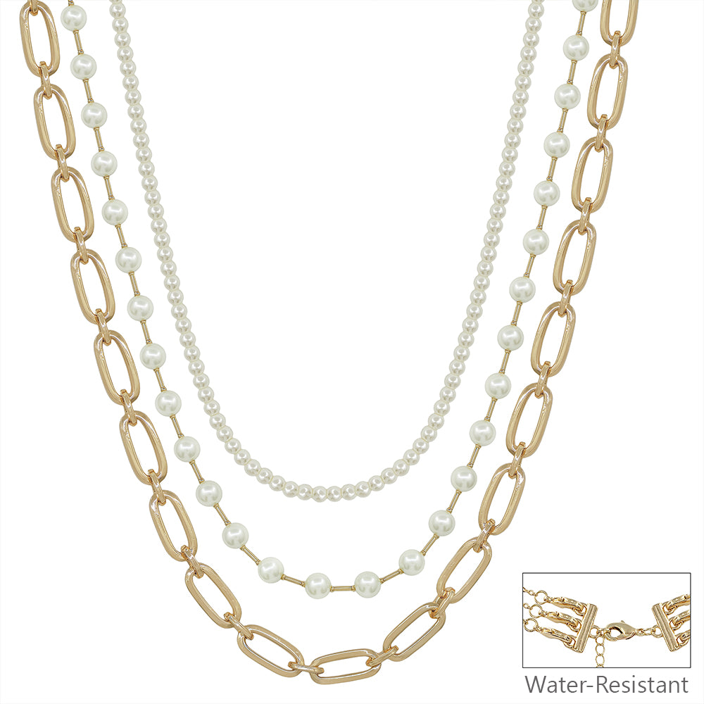 Gold and Pearl Triple Layered 16"-18" Necklace