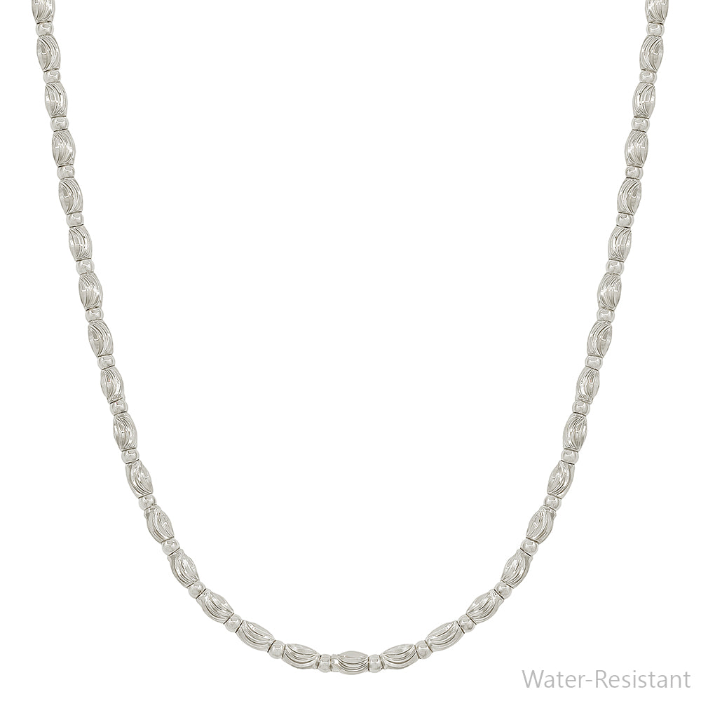 Silver Textured Oval Beaded Chain 16"-18" Necklace