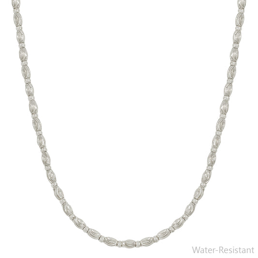 Silver Textured Oval Beaded Chain 16"-18" Necklace