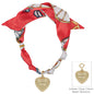 Red/White Knotted Scarf Necklace with Hammered 1" Puffy Heart Charm,  VERY POPULAR!