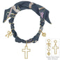 Black Knotted Scarf Necklace with Heart, Cross, and Pearl Charm,  VERY POPULAR!