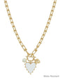 Gold Chain Necklace with White Studded Heart Charm 16"-18" Necklace