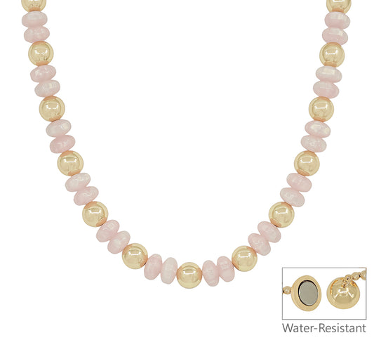 Blush Pink Acrylic and Gold Beaded 16"-18" Necklace