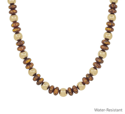 Brown Acrylic and Gold Beaded 16"-18" Necklace