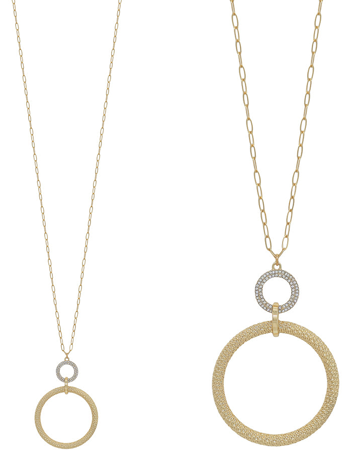 Gold Open Circle with Pave Beaded Accent 36" Necklace